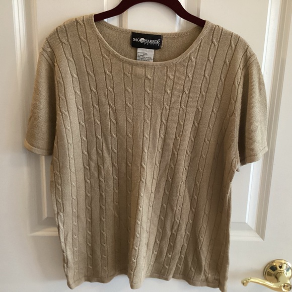 EUC Tan Cable Knit Short Sleeve Sweater L by Sag Harbor - Picture 1 of 7
